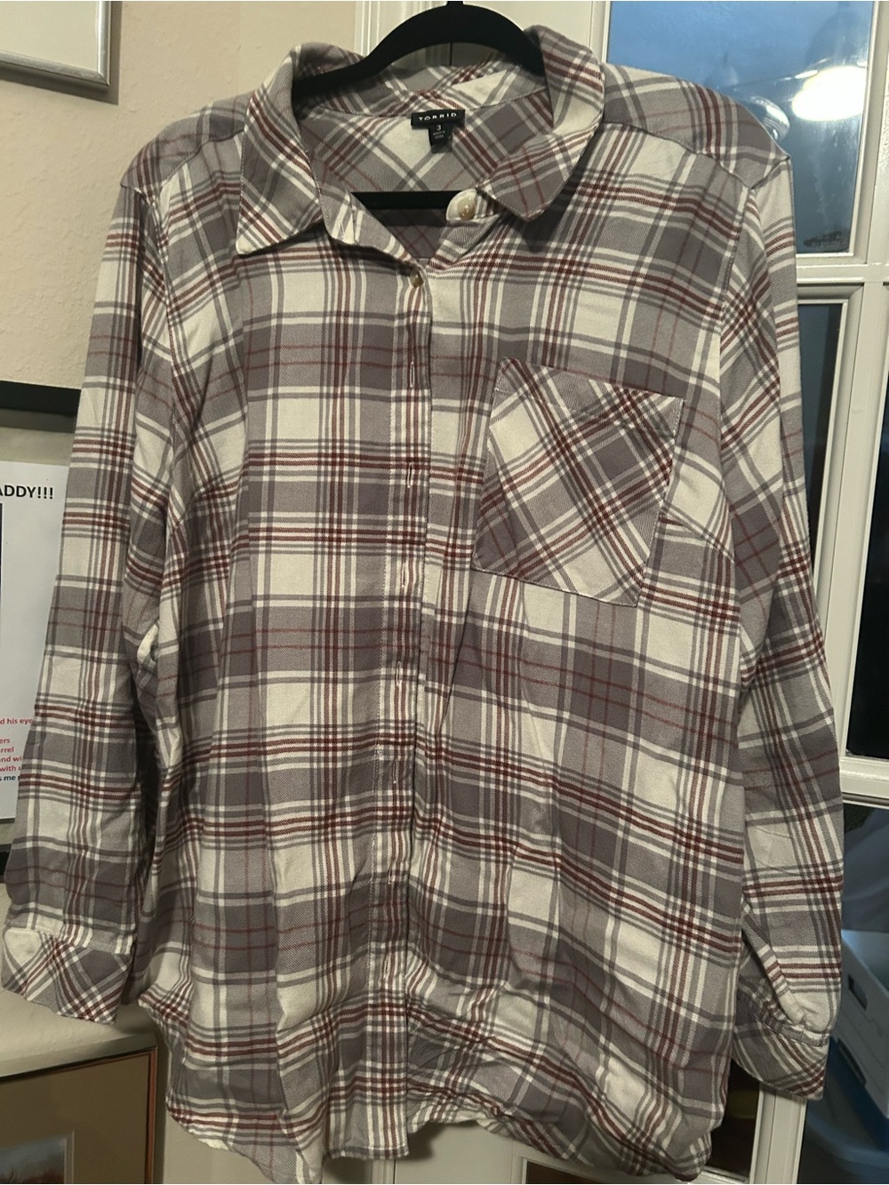 torrid White, Gray & Burgundy Plaid Button-Down Shirt